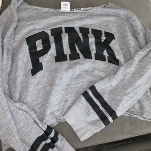 PINK Off the shoulder crop hoodie